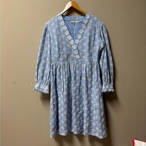 NWT Anthropolgie Mahila Women’s Blue and White Eyelet Camilla Dress size Medium